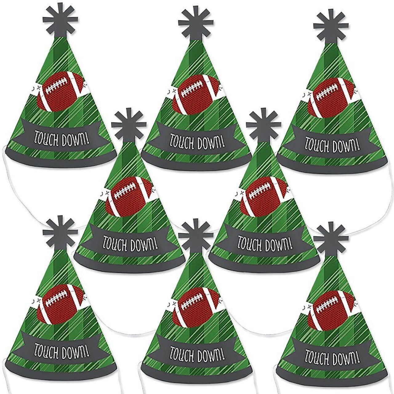 Big Dot of Happiness End Zone - Football - Mini Cone Baby Shower or Birthday Party Hats - Small Little Party Hats - Set of 8